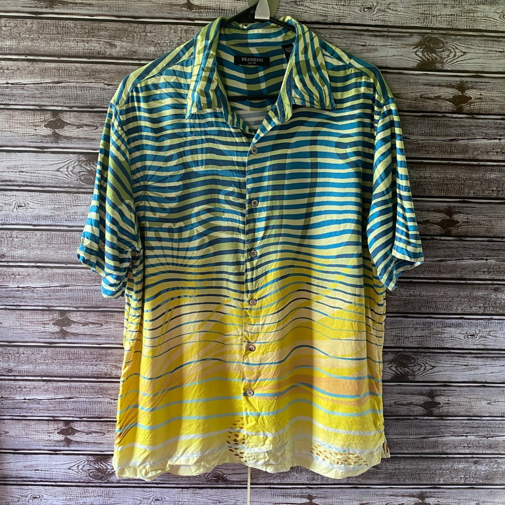 Brandini Men's Short-Sleeved Button-Down Shirt Size L Multicolor Pure Silk